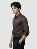Brown Double Cuff Satin Shirt