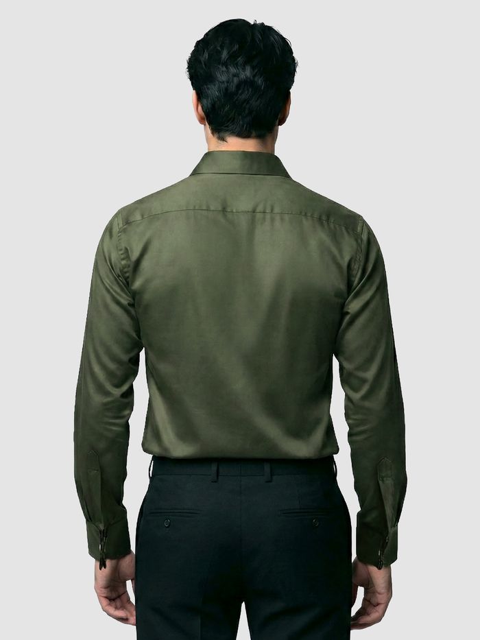 Dark Green Double Cuff Satin Shirt