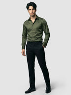Dark Green Double Cuff Satin Shirt