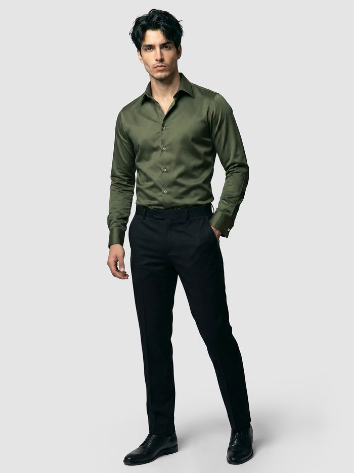 Dark Green Double Cuff Satin Shirt