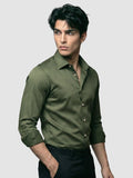 Dark Green Double Cuff Satin Shirt