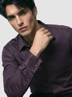Dark Wine Double Cuff Satin Shirt