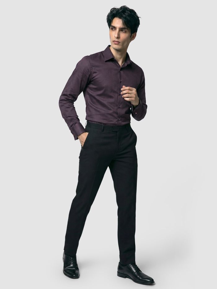 Dark Wine Double Cuff Satin Shirt