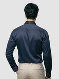 Navy Double Cuff Satin Shirt