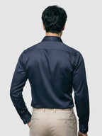 Navy Double Cuff Satin Shirt