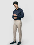 Navy Double Cuff Satin Shirt