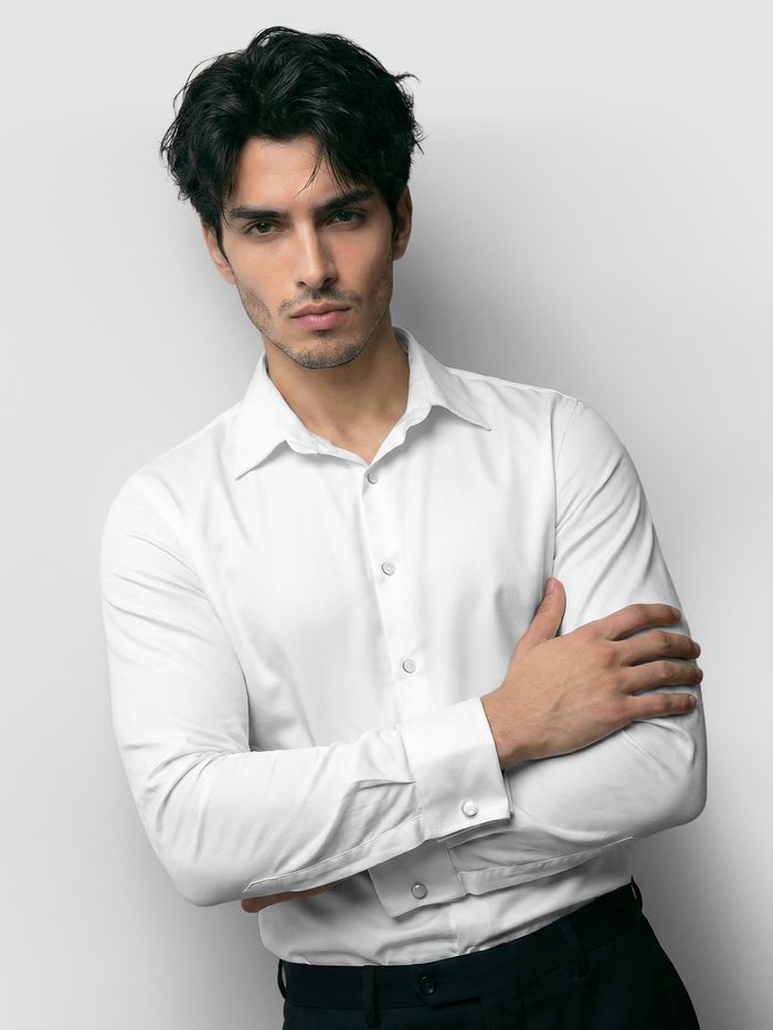 White Double Cuff Satin Shirt