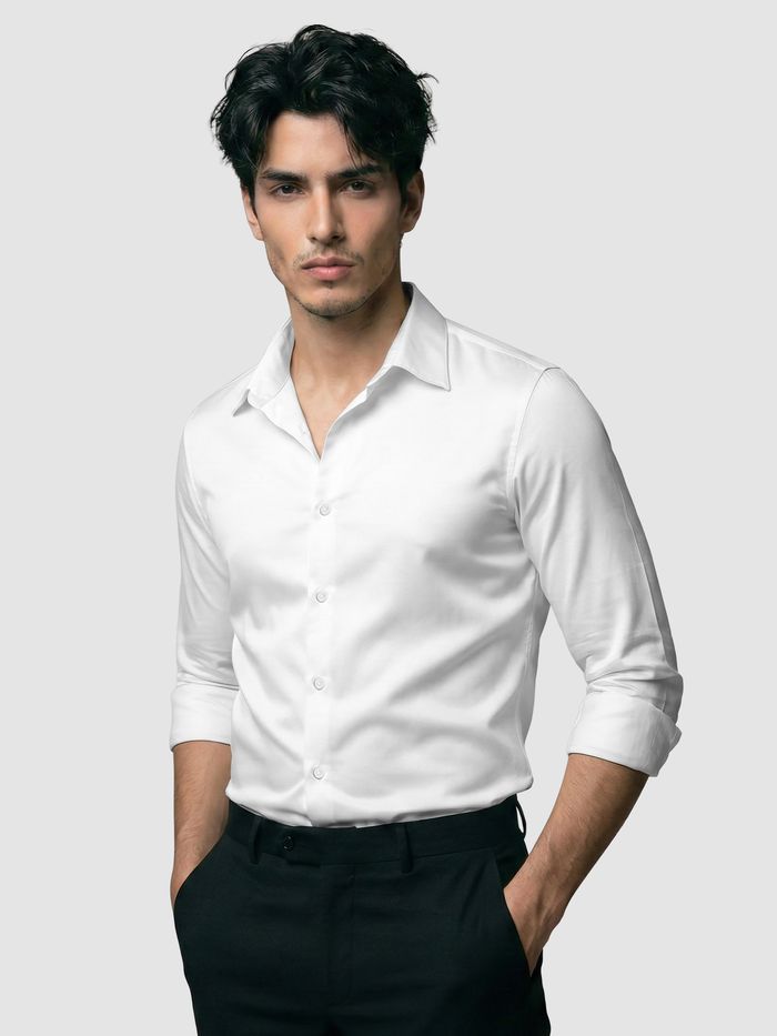White Double Cuff Satin Shirt